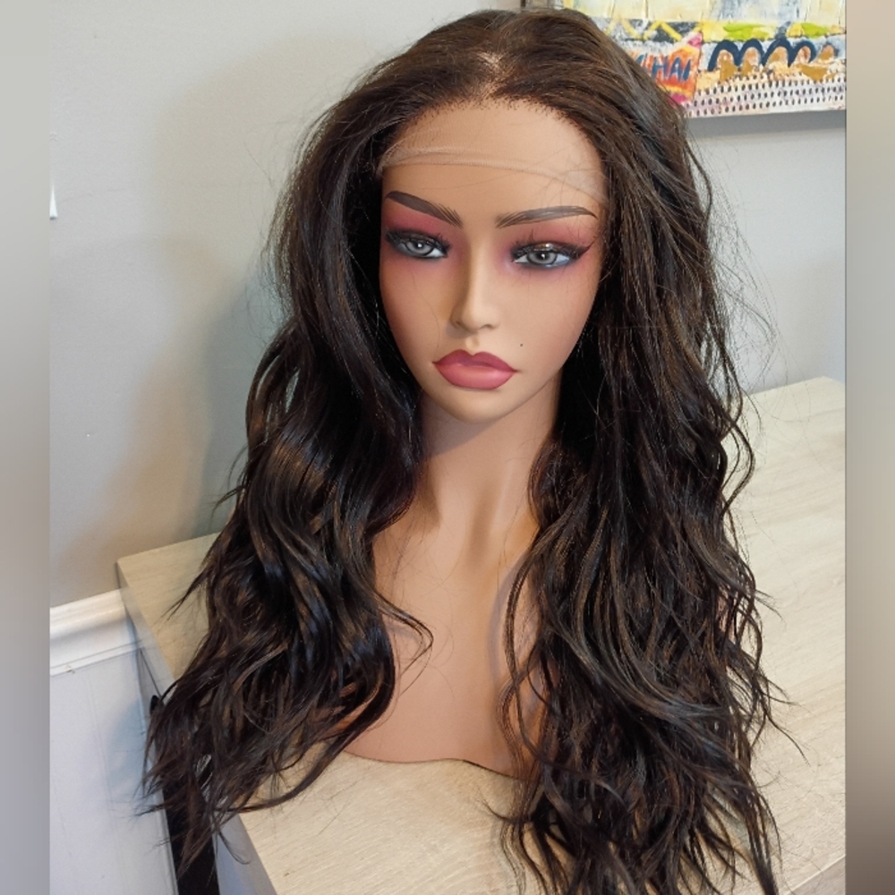 Dark brown Ultra HD Lace 13x4 water wave Synthetic Wig